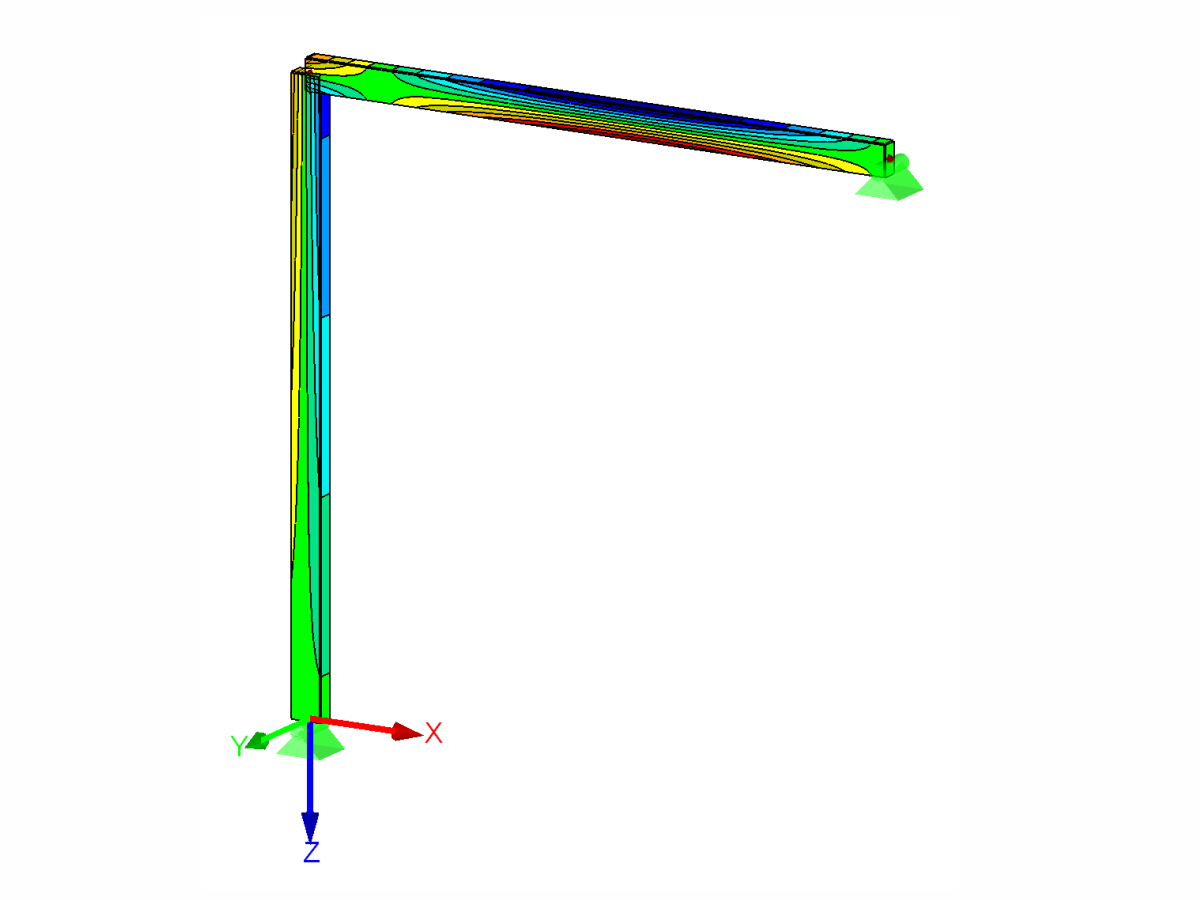 RFEM 结果 – 弯曲梁的应力分布