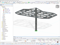 RFEM 钢结构充电站模型，显示结构细节。