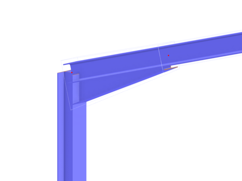 RFEM 6 模型展示了一个精致的钢结构细节，即柱上带有变截面的梁截面。