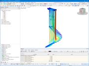 RFEM 中楼梯 A 的模型，包含荷载工况和变形