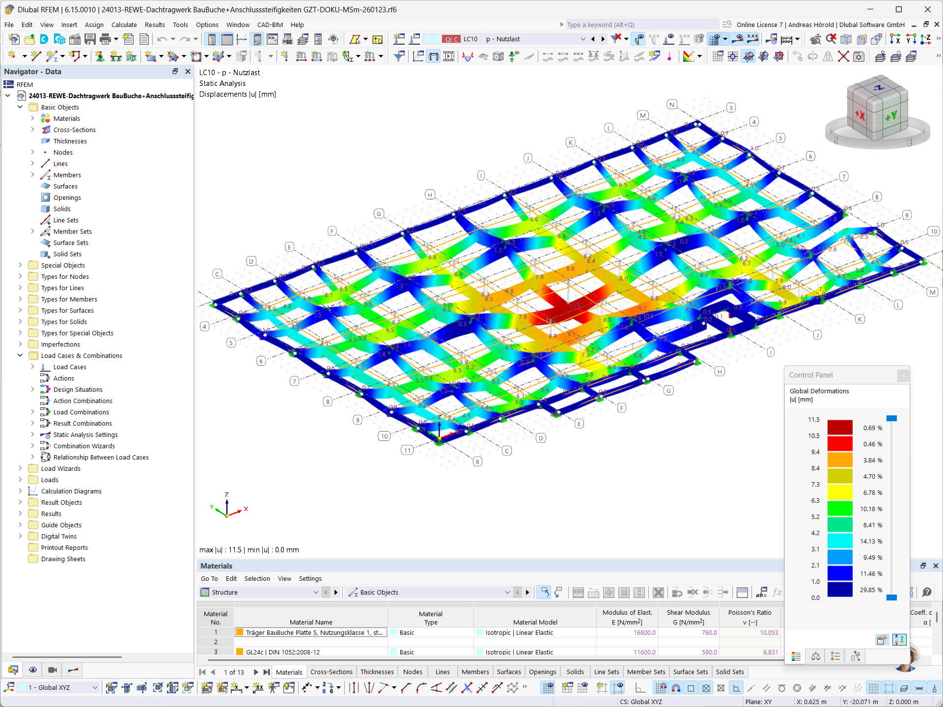 RFEM 中木屋顶结构的变形图 | © B+G